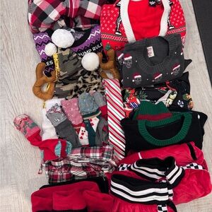 Mixed Holiday Sweater and Accessories Bundle - Red, Black, Green, Pink